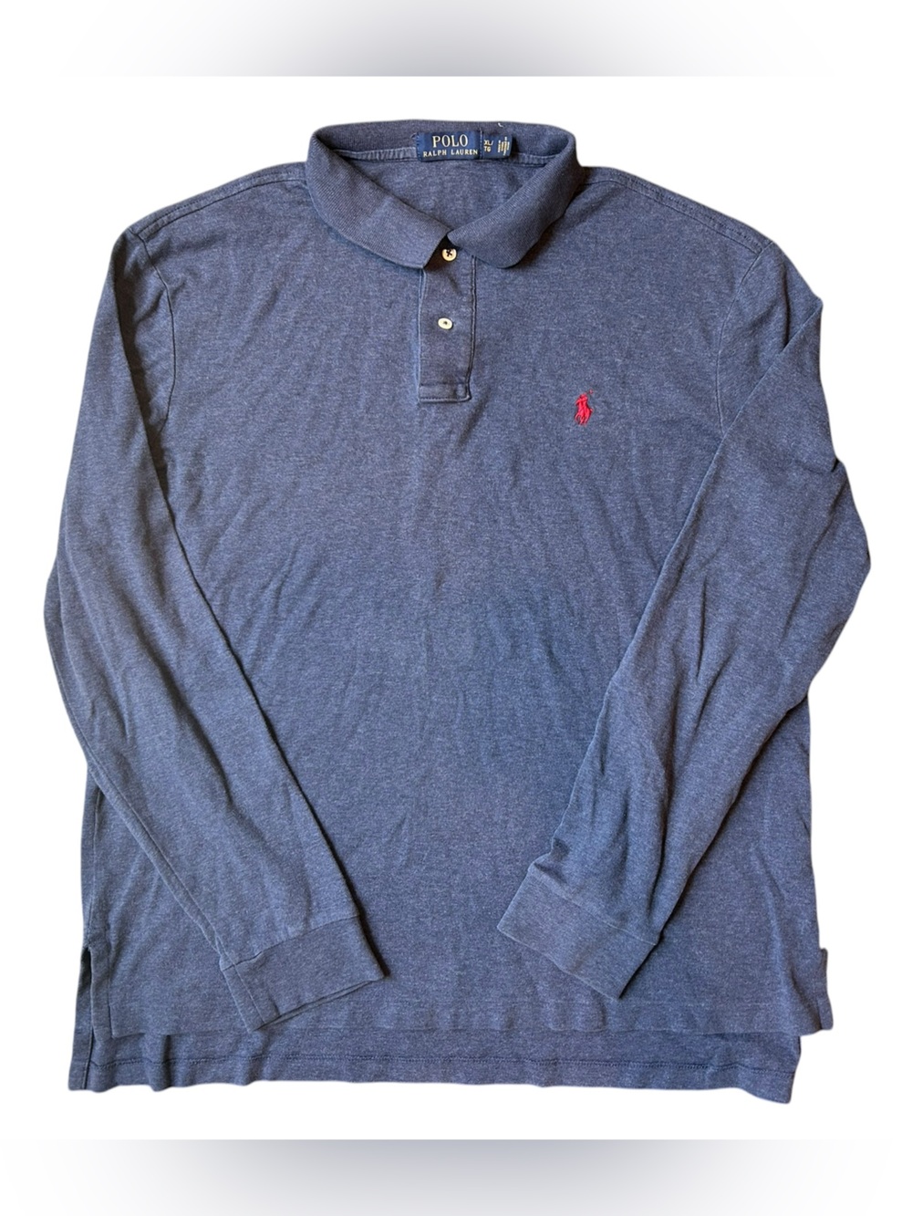 Mens Soft Navy Polo Ralph Lauren Long sleeve with collar, size XL